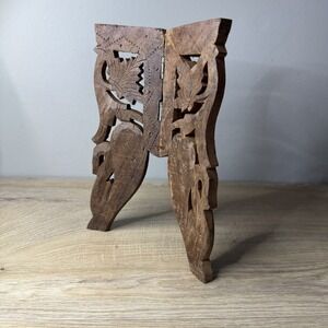 Hand‎ Carved Wooden Small Folding Book Stand Leaf Scroll Display Riser Bohemian